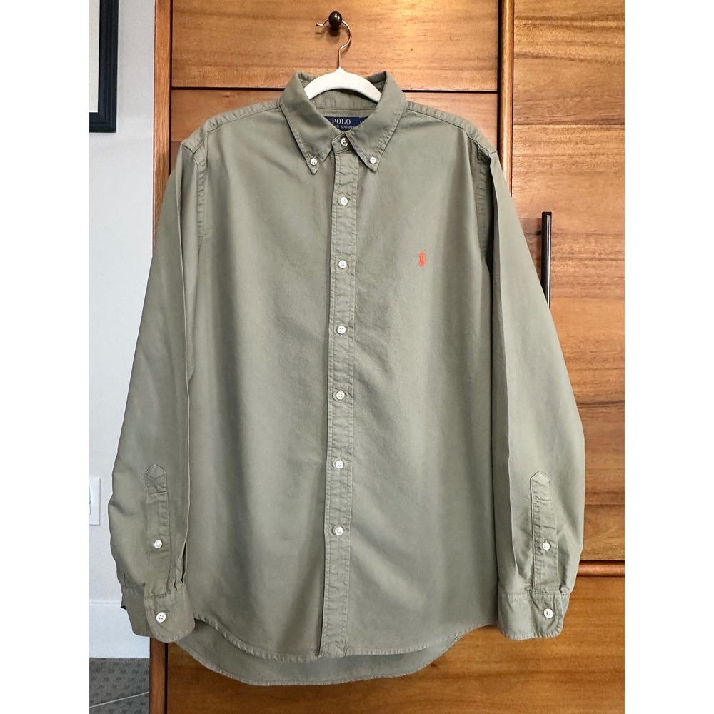 Polo Ralph Lauren Button Down Shirt Large Olive Green Excellent